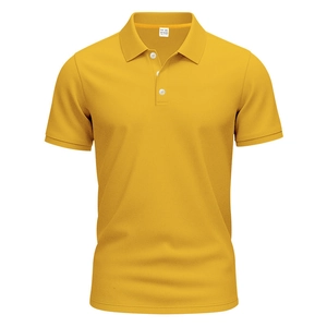 Detailed view of yellow breathable polyester polo shirt fabric with honeycomb texture