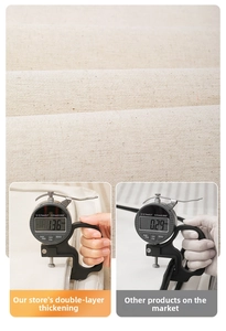 Detail showing double-layer thickened fabric with 1.36mm thickness measurement comparison