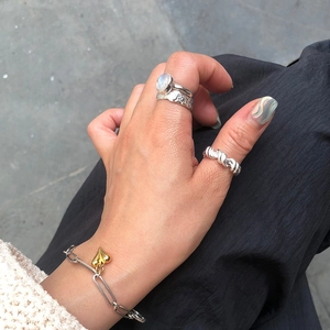 French minimalist 925 sterling silver knot rings with moonstone and heart bracelet