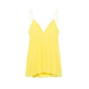 Mini robe dos nu sans manches à col en V avec texture plissée en couleur jaune vif