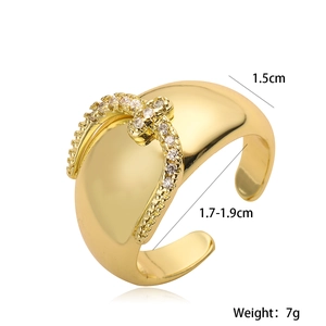 18K gold plated belt buckle open ring featuring two rows of clear cubic zirconia stones