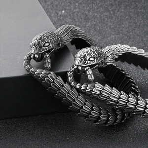Bracelet En Acier Inoxydable Vintage Motif Écailles De Serpent Dragon Jonc Punk Gothique Bijoux Pour Hommes Style Heavy Metal