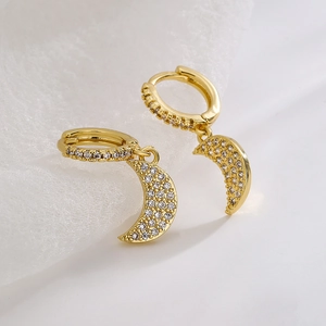 Delicate 18K gold plated moon pendant earrings with micro-paved sparkling cubic zirconia