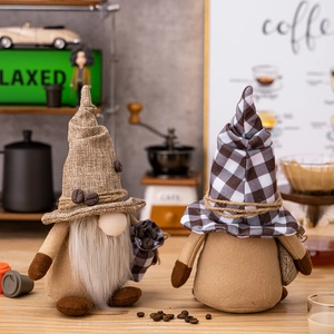 Set of two coffee gnomes with burlap hats and beans for cozy home cafe decoration