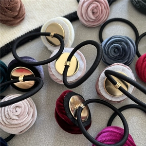Handmade velvet rose hair ties in various elegant colors with gold metal buckles