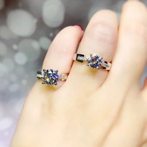 Close-up of sparkling 1-carat high-carbon diamond rings with six-prong setting
