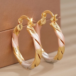 Tricolor Hoop Earrings Copper Metal Twisted Spiral Design Geometric Luxury Fashion Jewelry For Women Chic Elegant Style
