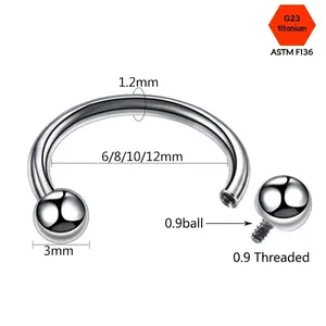 G23 Titanium circular horseshoe barbell for piercings with 3mm beads and polished finish