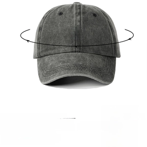 Gray washed denim baseball cap with number 21 embroidery and head measurement guide