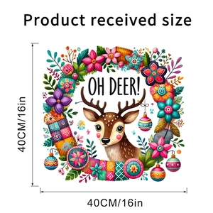 Detail view of Oh Deer Christmas wall sticker with colorful reindeer and wreath patterns