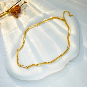 Modern gold plated stainless steel chunky chain necklace with irregular link design