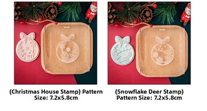 Detailed view of Christmas cookie stamps with house and reindeer designs, size 7.2x5.8cm