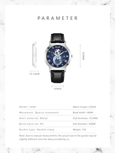 Detailed watch dimensions chart showing 42mm dial diameter and 18mm band width parameters