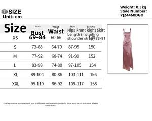 Detailed size chart for the elegant slim fit sleeveless long evening dress in pink