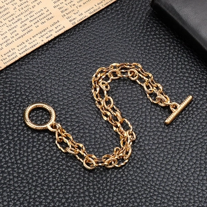 Men's minimalist gold 304 stainless steel double layer chain bracelet with OT toggle clasp