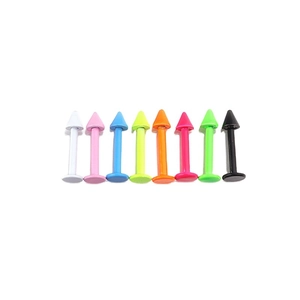 Set of 8 colorful cone-shaped stainless steel lip studs with vibrant painted finishes
