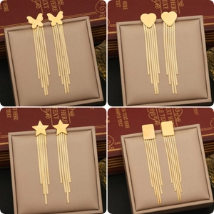 Long Tassel Earrings Stainless Steel Butterfly Heart Star Square Geometric Drop Dangle Fashion Jewelry For Women Gold