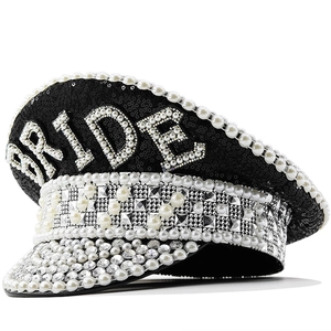 Chapeau De Capitaine Mariée Avec Paillettes Noires Fausses Künstliche Perles Blanches Strass Pour Femmes Enterrement Vie Jeune Fille Mariage