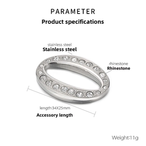 Detail of 34x25mm stainless steel oval geometric charm with sparkling cubic zirconia