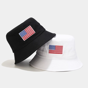 Bucket Hat Cotton Canvas US Flag Embroidery Sun Protection Streetwear Casual For Men Women