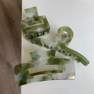 Green Marbled Acetate Hair Claw Clip Rectangle Nonslip Iridescent Shark Hair Catch For Women Long Thick Hair