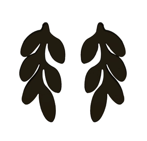 Detail shot of black leaf-shaped minimalist stud earrings with smooth curved silhouette