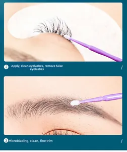 Detail view of purple micro-brushes used for eyelash extensions and precision eyebrow cleaning