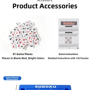 Kids Sudoku board game set including 81 digital pieces, a blue board, and 120-level guidebook