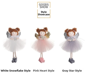 Christmas angel doll ornaments in white pink and grey with tulle skirts and sequins