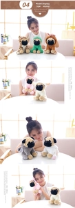 Plush pug toy collection with various animal costumes like leopard, dino, and bear outfits