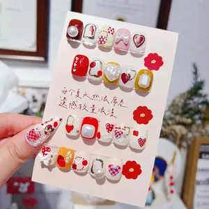 Japanese style 5D nail art stickers with golden heart and 3D ribbon bow decorations