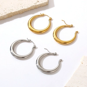 Chunky Hoop Earrings Stainless Steel 18K Gold Plated High Polished Geometric Fashion Jewelry For Women