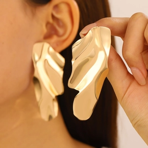 Minimalist gold geometric irregular metal earrings for women with a textured finish