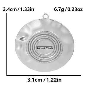 Detail view of 304 stainless steel round pendant with dimensions and hammered texture
