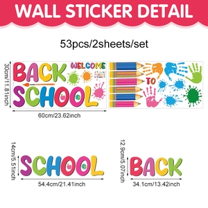 Colorful 53pcs back to school wall sticker set with pencils, handprints and alphabet decals