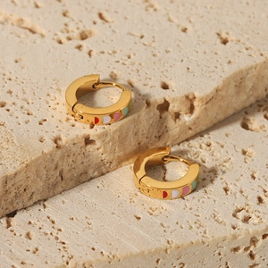French vintage 18K gold plated stainless steel huggie earrings with colorful enamel details