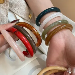 Acrylic Resin Cuff Bangle Bracelet Retro Marble Texture Minimalist Light Luxury Niche Open Jewelry For Women