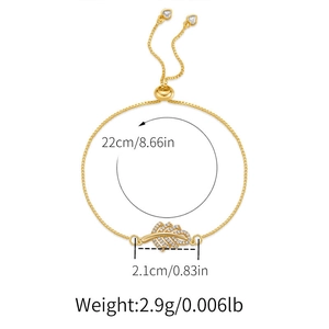 Detail view of gold heart leaf bracelet with zircon inlay and adjustable slide buckle