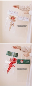 Close-up of clear Christmas gift bags with snowflake patterns and white rope handles