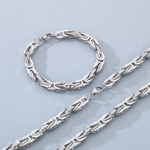 Set di collana e bracciale bizantino vintage in acciaio inossidabile argento da uomo