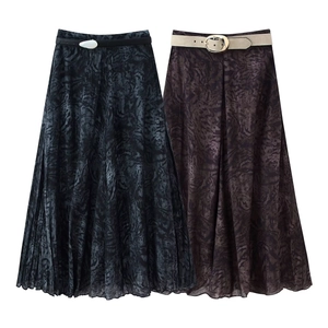 Falda Midi Vintage Para Mujer Con Estampado Abstracto Cintura Alta Línea A Elegante Con Cinturón Ajustable Estilo Callejero