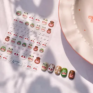 Macro detail of 3D embossed rabbit and animal nail art stickers TS-4072 for kids
