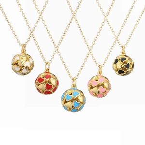 Fashion Copper Ball Pendant Necklace Colorful Heart Evil Eye Pattern Gold Plated Enamel Zircon Jewelry For Women