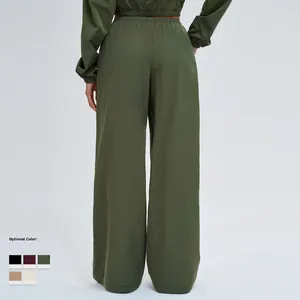 Loose fit outdoor sports wide-leg pants in olive green with functional elastic waistband