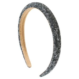 Sparkling silver-black glitter headband with soft beige velvet lining for high skull top look
