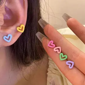 Colorful matte heart stud earring set with five candy tones for daily stylish women fashion