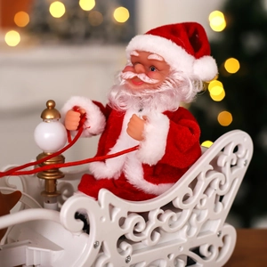 Electric Santa Claus on reindeer sleigh with warm glowing lights for holiday decoration