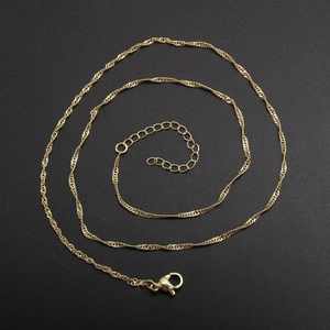 Polished gold stainless steel twisted wave chain necklace with lobster clasp and extender