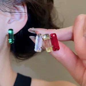 Elegant rectangular zircon stud earrings in multiple colors for a minimalist fashion style