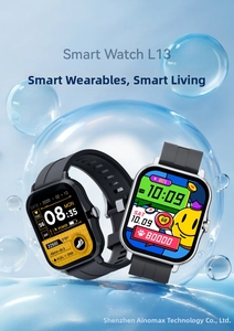 Smart Watch L13 featuring black and silver square screens with silicon strap heart rate display